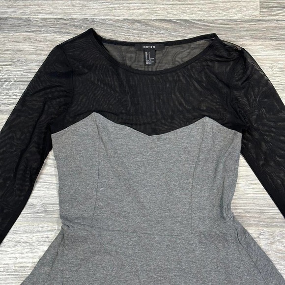 Forever 21 Long Sleeve Dress Mesh w/ Grey Cotton Bottom Women's Small - Picture 2 of 4
